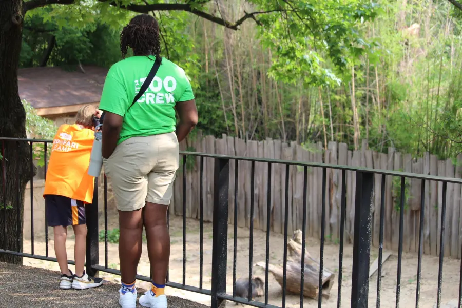 Zoofari campers exploring the zoo with a counselor